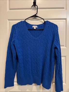 St. John's Bay Bright Blue Cable Knit V-Neck Sweater